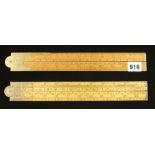 Two 2' two fold boxwood and brass slide rules by PRESTON No 1167 and RABONE No 1246 G++