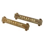 A pair of SPEARIOR saw advertising stands with trade labels 13" o/a G