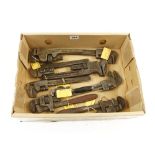 Nine adjustable wrenches by WALWORTH, FAIRMONT,
