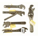 Five unusual adjustable wrenches by FASTFIT, AMBROSE, SHARDLOW, CROMA etc.
