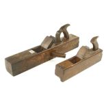 A handled 22" try plane with brass plates to sole and side handle and a tonguing plane by BEWLEY G-