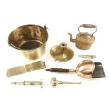 A heavy cast brass preserving pan and other items G+