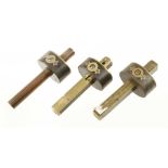 Three ebony and brass mortice gauges G+