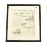 A framed advert for George Buck planes (Norris) G