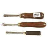 Three ornamental knurling tools with rosewood handles G++