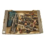 Three ratchet braces, three hand drills and various drill bits G