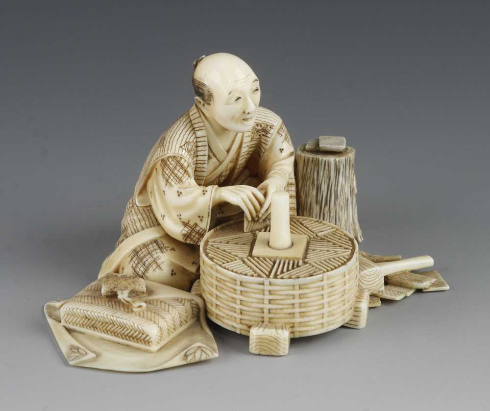 An ivory okimono of a craftsman at his work with tools signed Shumei 3" x 2"h - Image 4 of 5