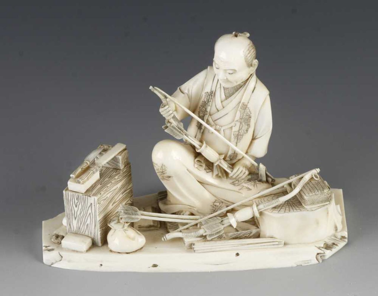 Auction of a single owner collection of Very Fine Quality Pre 1900 Ivory Okimonos, Netsuke, Card Cases. Canes etc