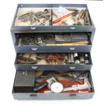 An engineers four drawer metal tool box with tools G+