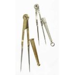Two pairs of brass and German silver dividers with screw covers 4 1/2" and 3 1/2" G++