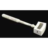 A fine 19c French ivory mallet with German silver presentation plate and with very attractive