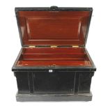 A cabinetmaker's pine tool chest 32" x 20" x 19" with 4 mahogany sliding lidded trays and panelled