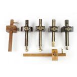 Four rosewood mortice gauges and two beech cutting gauges G+