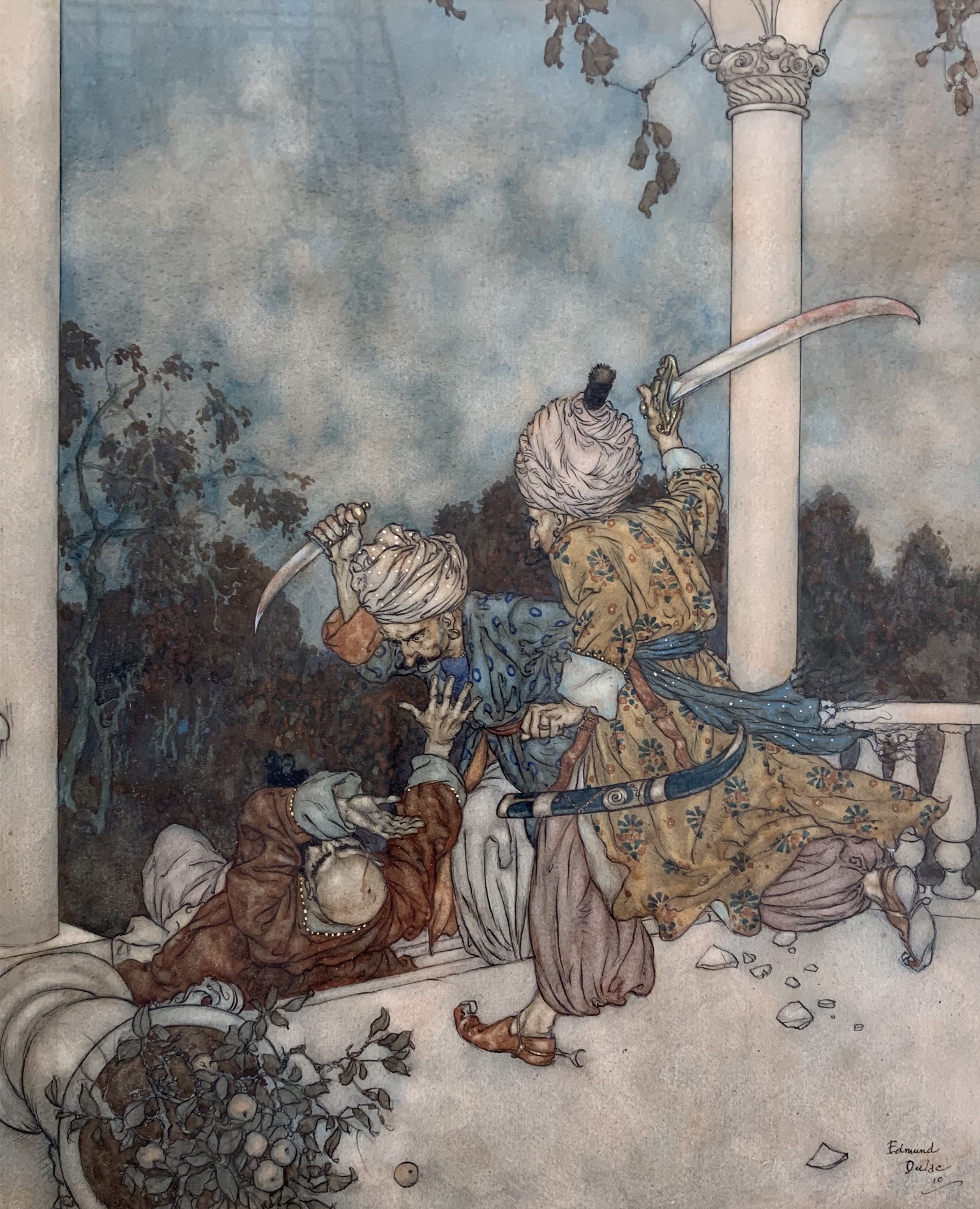 Edmund DULAC (1882-1953) The Two Brothers of Fatima Kill Bluebeard Pen and ink and watercolour,