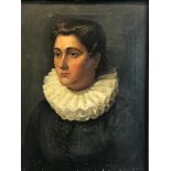 English School, late 19th Century Portrait of a lady, half-length, wearing a ruff Oil on canvas 59 x