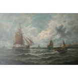 Continental School, late 19th Century Fishing Boats and Gulls Oil on board Indistinctly signed 49