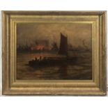 Continental School, late 19th Century Night Fire, Harbour Scene Oil on canvas Indistinctly signed 32