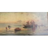 William Trost RICHARDS (1833-1905) Fisherfolk, Low Tide Oil on canvas Signed 30 x 60cmCondition