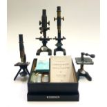 A Luxima microscope, a Super Luxima microscope, two other microscopes, three boxes 'Prepared