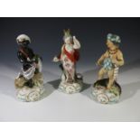 Three 19th century porcelain figures, titled 'Africa', 'Europa' and 'America', each with gold anchor