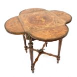 A French marquetry inlaid and gilt metal mounted occasional table, with turned and fluted legs,