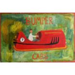 Simeon STAFFORD (b.1959) 'Bumper Cars' (No. 7) (recto), Beach Scene (verso) Oil on plyboard Signed