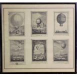 Ten reproduction prints depicting early air balloons and another of a flying machine (11).