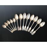 A quantity of silver comprising six dessert spoons, two serving spoons, six dining forks, four