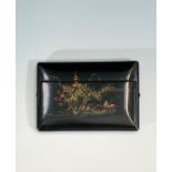 A Chinese black lacquered cigarette case, 8 x 11.5cm.
