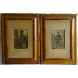 Two George Baxter prints, each depicting a young boy, in birds eye maple frames. Sight size 14.5 x