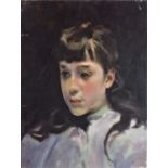 English School, 20th Century Portrait of a Girl, Head and Shoulders Oil on canvas (unframed) 40.5
