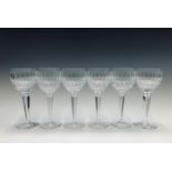 A set of six Waterford crystal 'Colleen' pattern hock glasses, height 19cm, in original box.