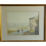 Derek WATSON (20th Century) Two Boats Moored on the Quayside Watercolour Signed 30 x 40cm