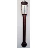 A George III mahogany stick barometer, signed Donegan, Newcastle, length 99cm.