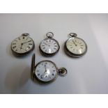 Four silver cased pocket watches