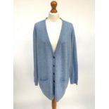 A pale blue cashmere granddad cardigan by Pure, approximate size 18.