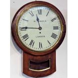A Victorian walnut drop dial wall clock, the dial inscribed W.Gravell London, with fusee movement.