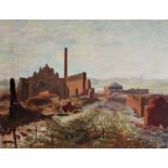 In the manner of Evan CHARLTON Industrial Landscape Oil on board 30.5 x 40cm