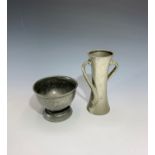 A Liberty Tudric pewter vase, early 20th century, of waisted twin handled form, stamped 030 and