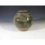A Leach Studio Pottery St. Ives vase of bulbous form with grey glaze, impressed seal mark, Height
