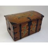 A Swedish painted pine marriage chest, with a domed top, metal mounts and handles, height 54cm,