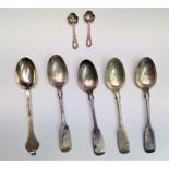 A set of four Victorian silver teaspoons, another teaspoons and a pair of miniature sterling