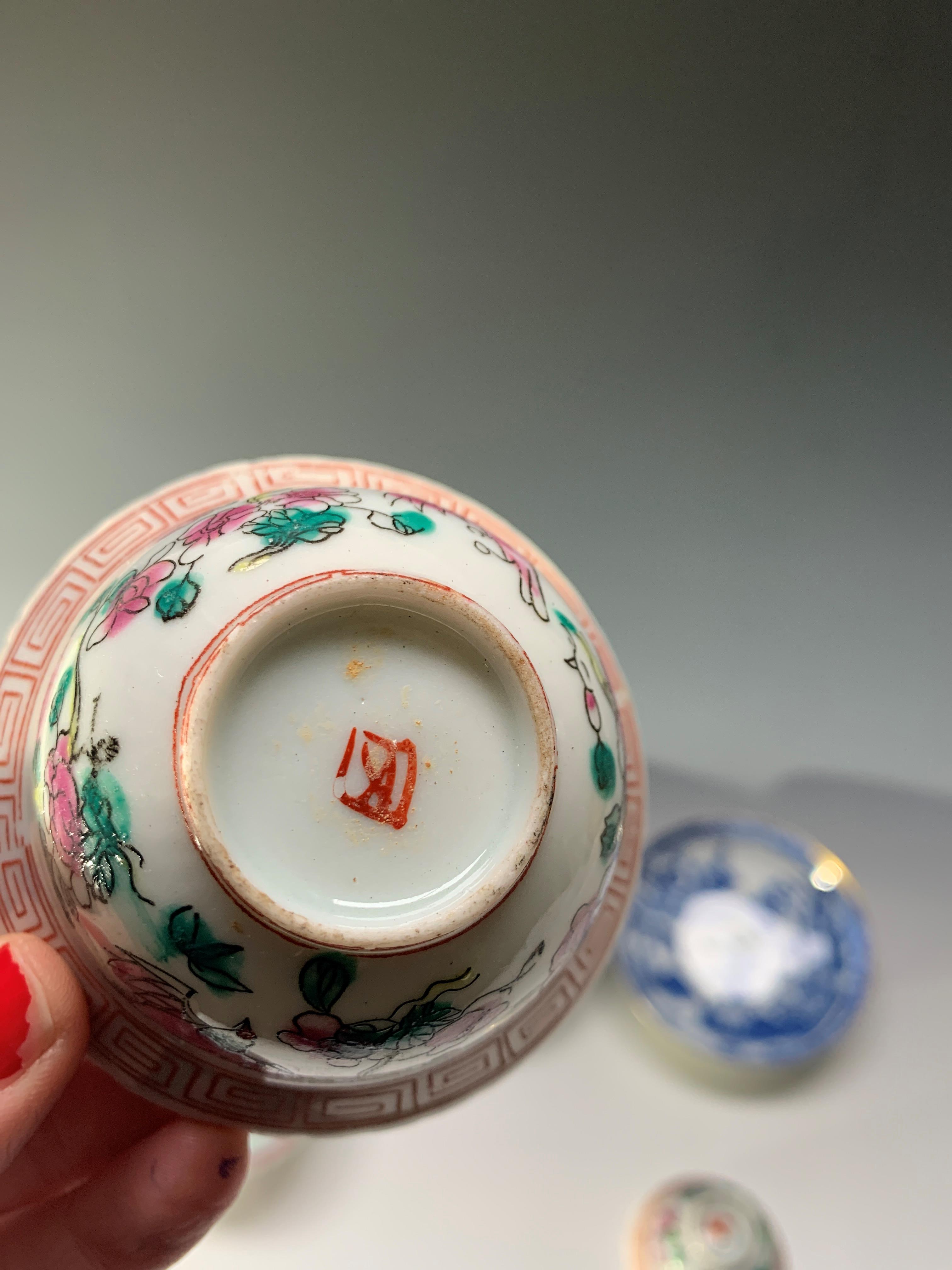 Three Chinese porcelain famille verte tea bowls and three blue and white saucer dishes.Condition - Image 6 of 8