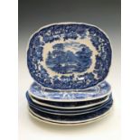 Eight blue and white Wedgwood Queensware plates from the Wedgwood Dresser Collection. Each plate