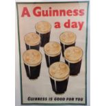 A Guinness advertising poster, after John Gilroy, illustrated with seven pints of Guinness, each