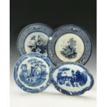 Two Victorian South Wales pottery pearlware soup plates, transfer printed with floral patterns,