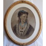 English School, 19th Century Portrait of a Lady Pastel on sepia paper Indistinctly signed and
