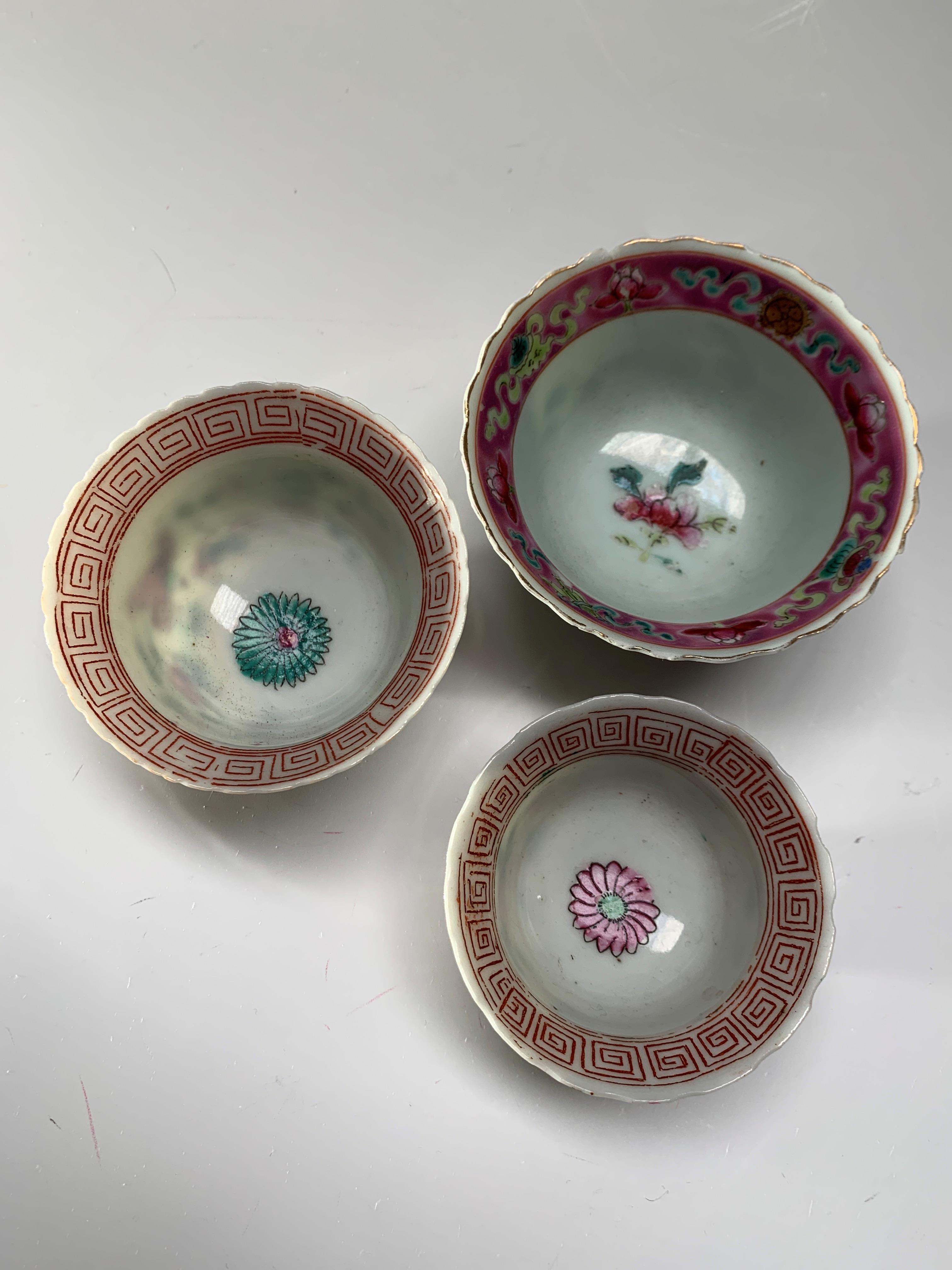 Three Chinese porcelain famille verte tea bowls and three blue and white saucer dishes.Condition - Image 8 of 8