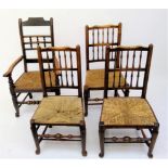 A matched set of four Lancashire ash and elm spindle back dining chairs, 19th century.