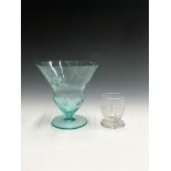 A 1930s glass vase, cut and engraved, height 15cm, and a blown applied and cut glass small vase,
